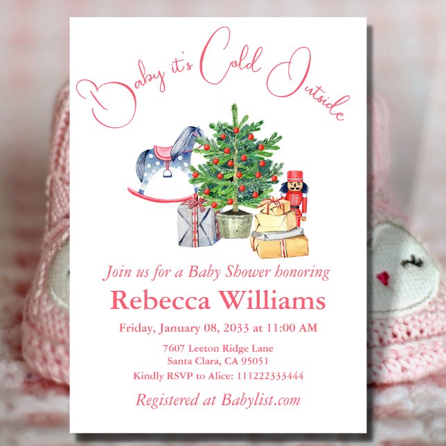 Invitación Está frío fuera del Chica Baby Shower rosa inverna (Subido por el creador)