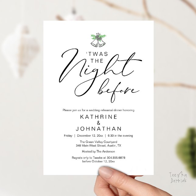 Invitación Esta fue la noche antes de la romántica cena de en ('Twas The Night Before Modern Romantic Wedding Rehearsal Dinner Invitation Card PDF Black White)