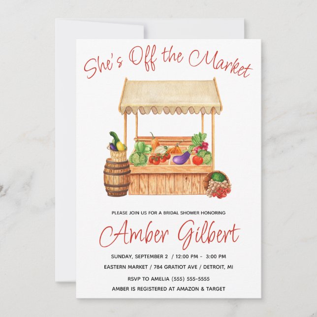 Invitación Está fuera de la ducha de novia del mercado (Anverso)