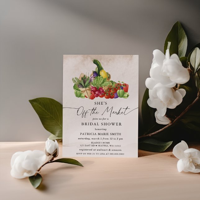 Invitación Está fuera del mercado de los agricultores y su du (She is off the Market Farmers Market Bridal Shower Invitation)