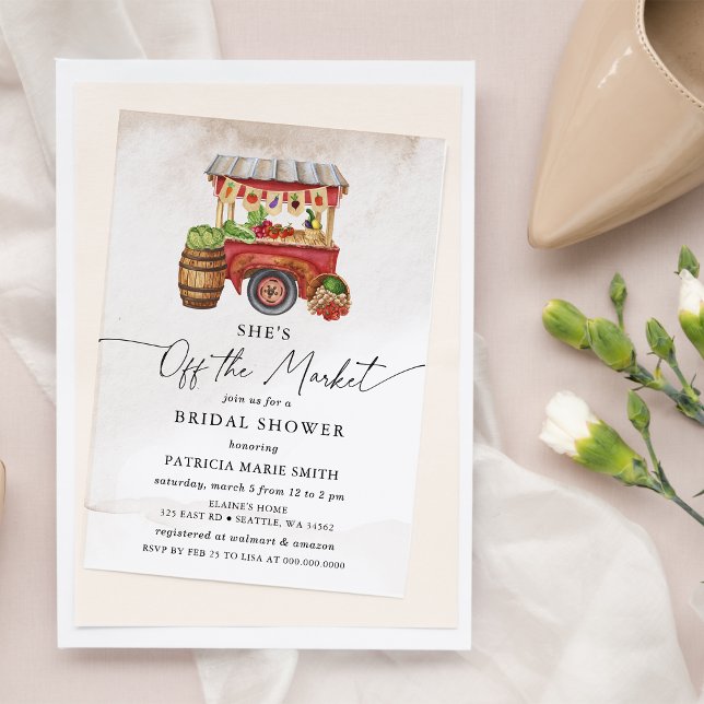 Invitación Está fuera del mercado de los agricultores y su du (She is off the Market Farmers Market Bridal Shower Invitation)