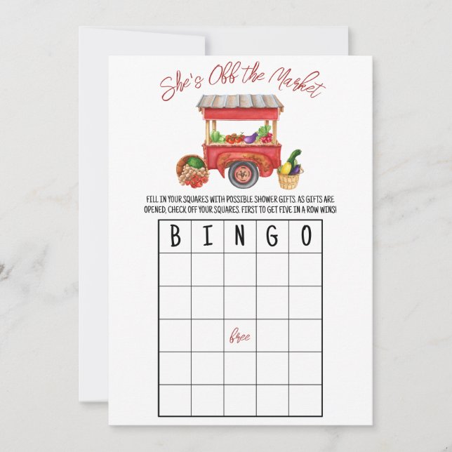 Invitación Está fuera del mercado, ducha de novia BINGO Game  (Anverso)