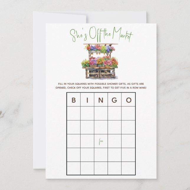 Invitación Está fuera del mercado, ducha de novia BINGO Game  (Anverso)