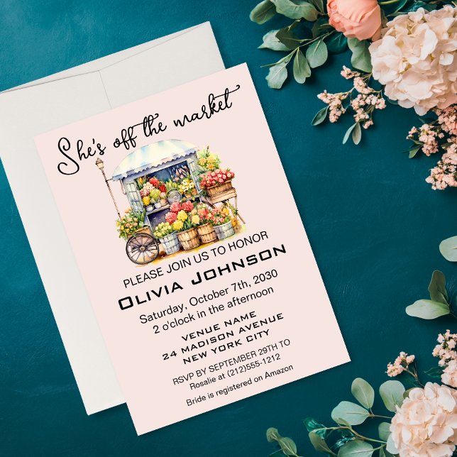 Invitación Está fuera del mercado, ducha de novias floridas f (She's off the Market French Floral Bridal Shower Invitation
)