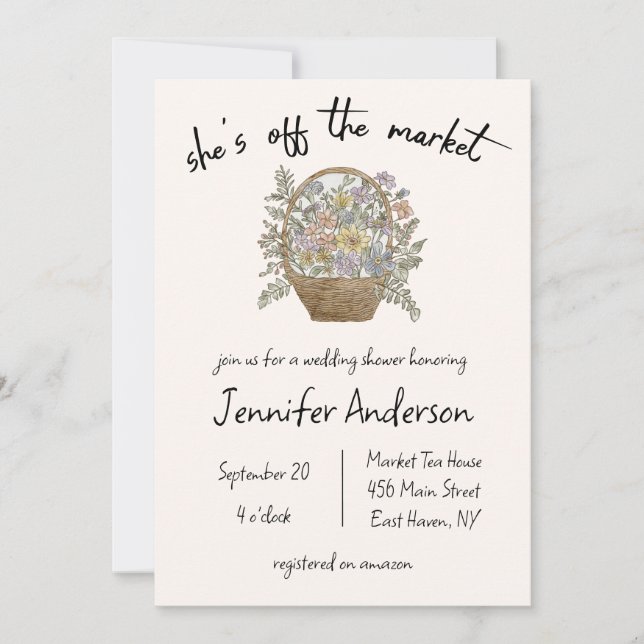 Invitación "Está fuera del mercado" Floral Bridal Shower (Anverso)