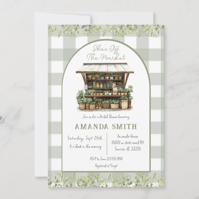 Invitación Está fuera del mercado Gingham Bridal Shower (Anverso)