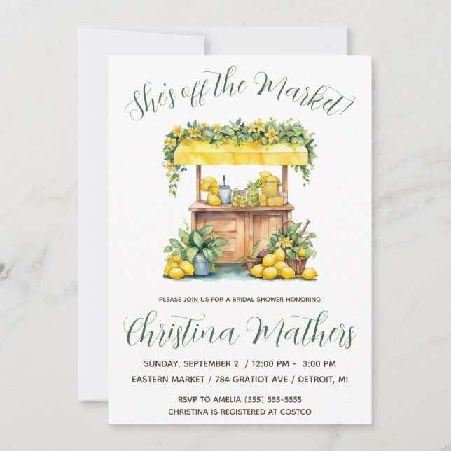 Invitación ¡Está fuera del mercado! Lemonade Stand Bridal Sho (Anverso)