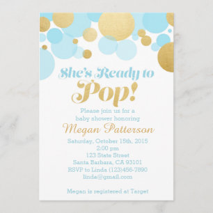 Invitación ¡Está lista para pop! Azul y oro