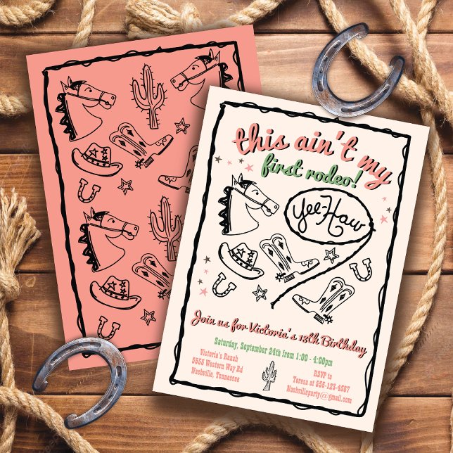Invitación Esta no es la primera mano de Rodeo Cowgirl Hand (Subido por el creador)
