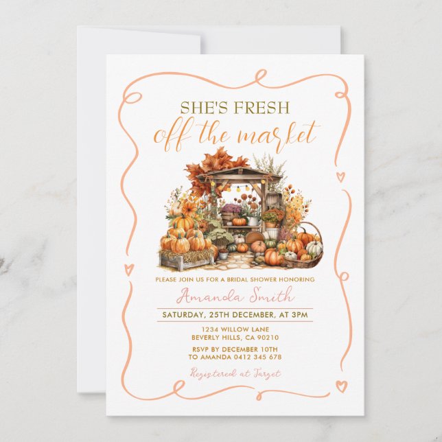 Invitación Está recién salida de la ducha de novias de calaba (Anverso)