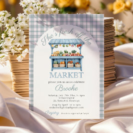 Invitación Está recién salida del mercado azul Bridal Shower