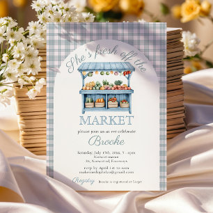Invitación Está recién salida del mercado azul Bridal Shower