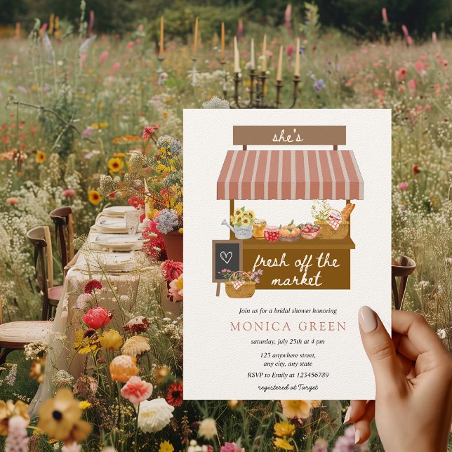 Invitación Está recién salida del mercado Cute Bridal Shower (Off the Market Aesthetic Bridal Shower Theme Farmer's Market Rustic Boho Hand-drawn Unique)