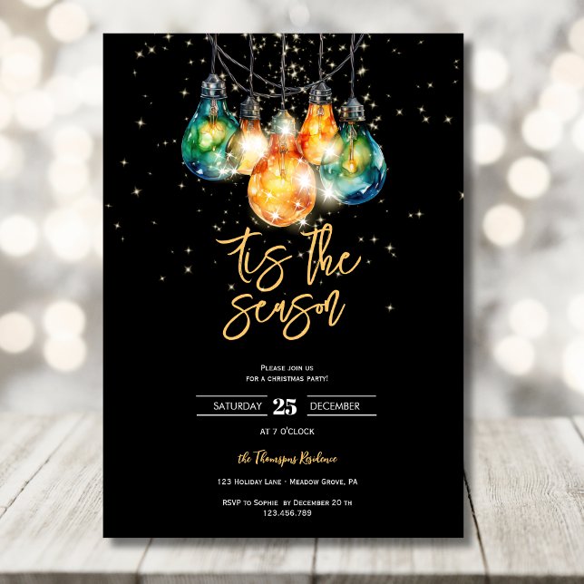 Invitación Esta temporada, negro, navidades fiesta de luces (Subido por el creador)