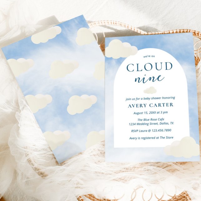 Invitación Estaban En Cloud 9 Moderna Typography Baby Shower (We're on cloud nine baby shower invitation)