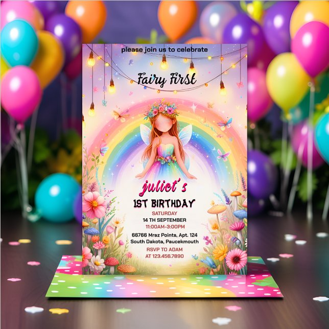 Invitación establecer el lindo hadas floral rosado chica prim (Subido por el creador)