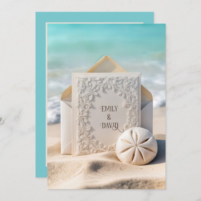 Invitación Estacionamiento boda Con Dólar De Arena De Playa (Anverso / Reverso)