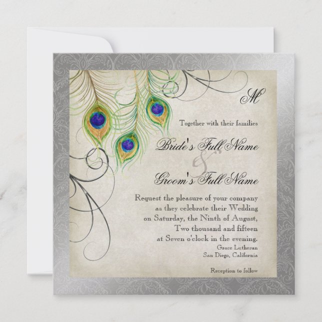 Invitación Estacionamiento de casamiento de damasco plateado  (Anverso)