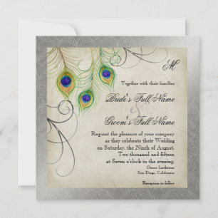 Invitación Estacionamiento de casamiento de damasco plateado
