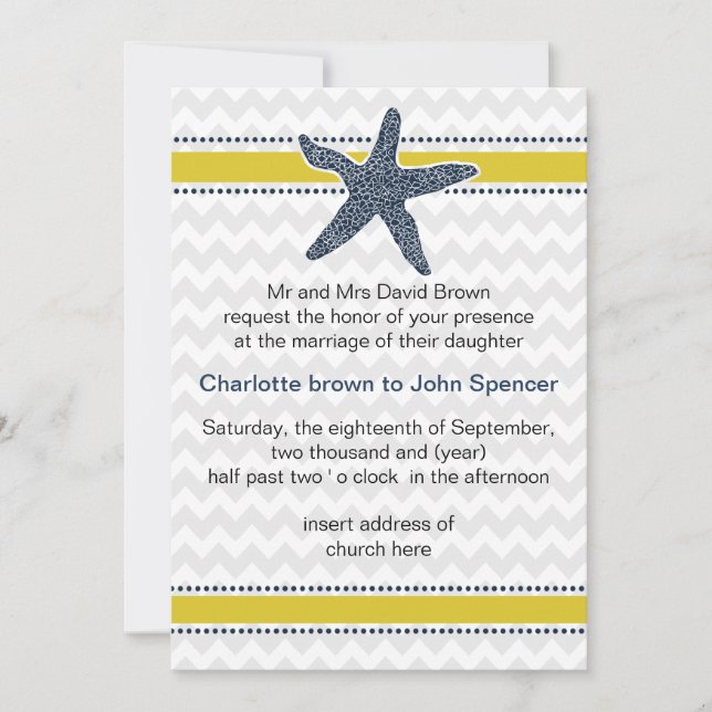 Invitación Estacionamiento de casamiento de marea de Starfish (Anverso)