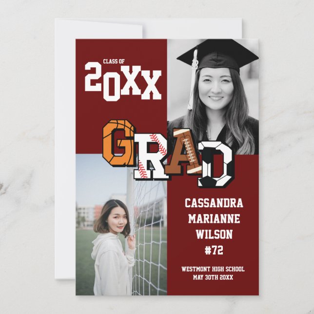 Invitación Estadio de fútbol de graduación deportiva (Anverso)