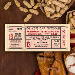 Invitación Estadio Vintage Ticket Béisbol Bar Mitzvah Red<br><div class="desc">Un boleto de entrada al blanacher del estadio de béisbol de inspiración antigua para un bar o mitzvah de murciélago. Ideal para los fanáticos del béisbol y los aficionados al deporte. Rsvp - información de contacto sobre el tallo extraíble y la espalda, así como para legibilidad. La mayoría del texto...</div>