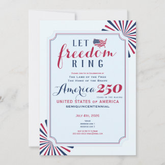 Invitación Estados Unidos 250 Años Conmemoración Deje que sue