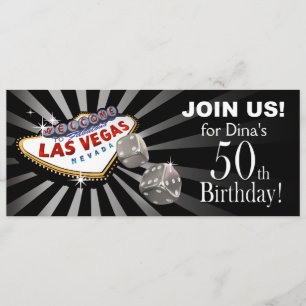 Invitación Estallido de Las Vegas 50 cumpleaños negro platead