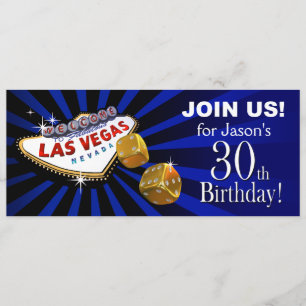 Invitación Estallido de Las Vegas cumpleaños 30 azul dorado n