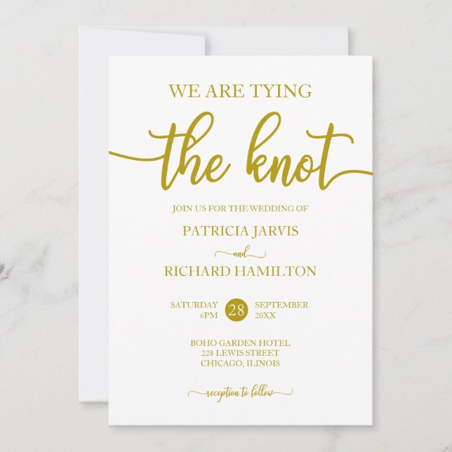 Invitación Estamos Amarrando Al Boda De La Caligrafía De Oro  (Anverso)