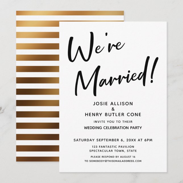 Invitación Estamos casados con la banda de oro de la recepció (Anverso / Reverso)