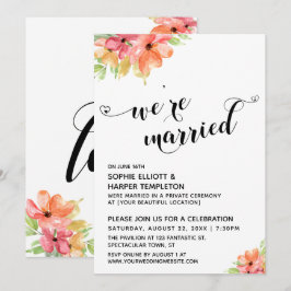 Invitación Estamos Casados Corazones Guión Boho Acuarela Flor