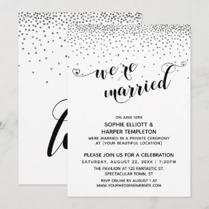 Invitación Estamos Casados Corazones Guión Plata Confeti Fies