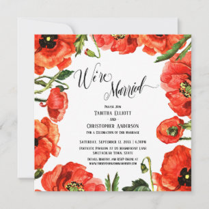 Invitación Estamos Casados Corona de Amapolas Rojas Solo Rece