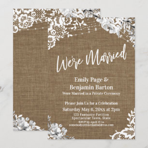 Invitación Estamos Casados Country Arpillera Encaje Luces Flo
