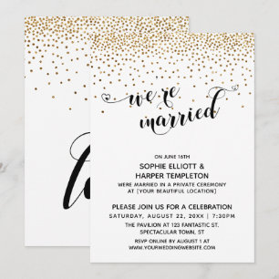 Invitación Estamos Casados Guión, Confeti Dorado, Recepción