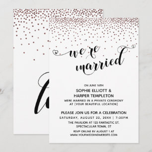 Invitación Estamos Casados Guión Rosa Confeti Recepción Oro