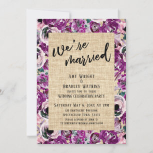 Invitación Estamos Casados Pintado de Rosa Floral Arpillera R