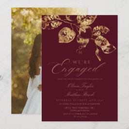 Invitación Estamos comprometidos Burgundy Photo Engagement Pa