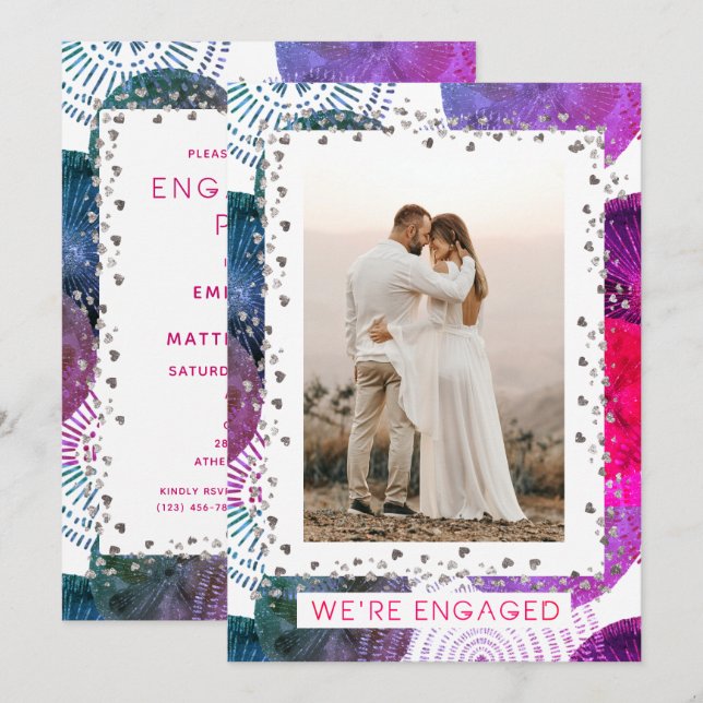 Invitación Estamos comprometidos con la fiesta de compromiso  (Anverso / Reverso)