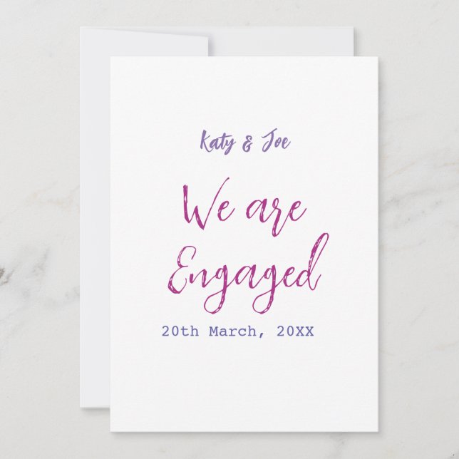 Invitación Estamos comprometidos nombre fecha elegante simpl  (Anverso)