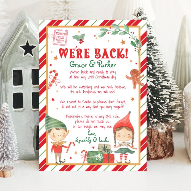 Invitación Estamos de vuelta carta de Elf de tus Navidades (welcome your elf back with this personalized we are back Christmas elf letter. Print from home.)