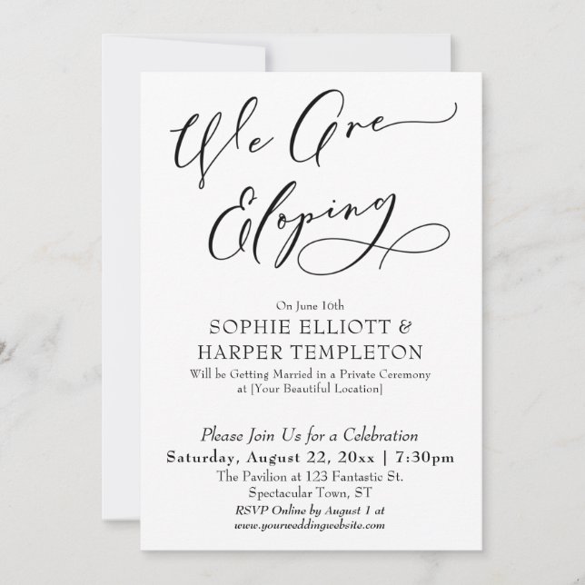 Invitación Estamos Eligentes, Simple Celebración En Blanco Y  (Anverso)