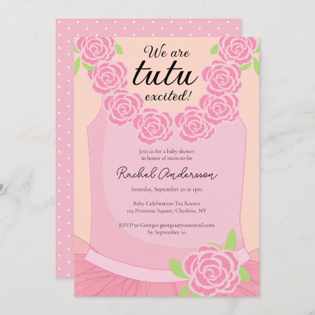 Invitación Estamos Emocionados Ballerina Pink Baby Shower (Anverso / Reverso)