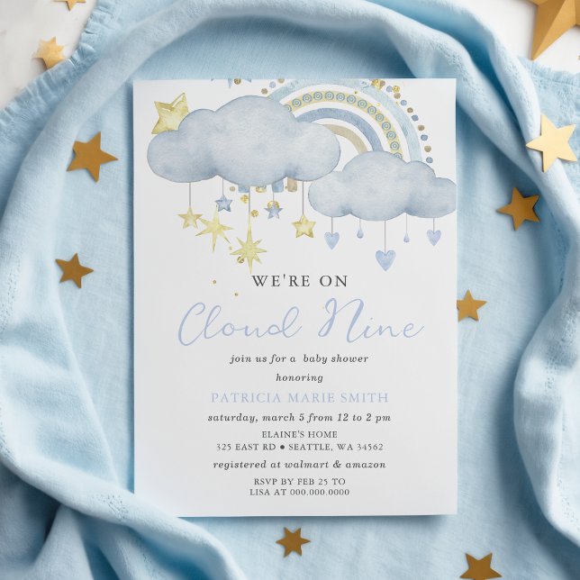 Invitación Estamos en Cloud Nueve Baby Boy Baby Shower (We are on Cloud Nine Baby Boy Baby Shower Invitation)