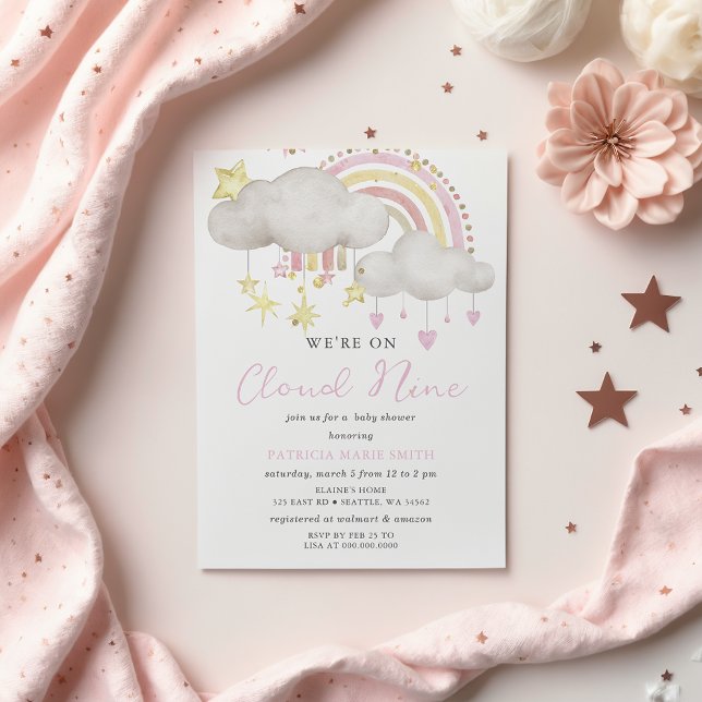 Invitación Estamos en Cloud Nueve Baby Girl Baby Shower (We are on Cloud Nine Baby Girl Baby Shower Invitation)