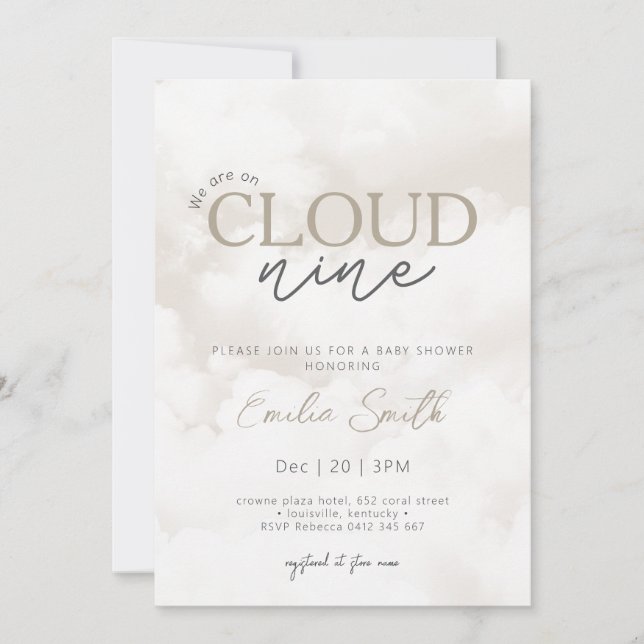 Invitación Estamos en Cloud Nueve Baby Shower (Anverso)