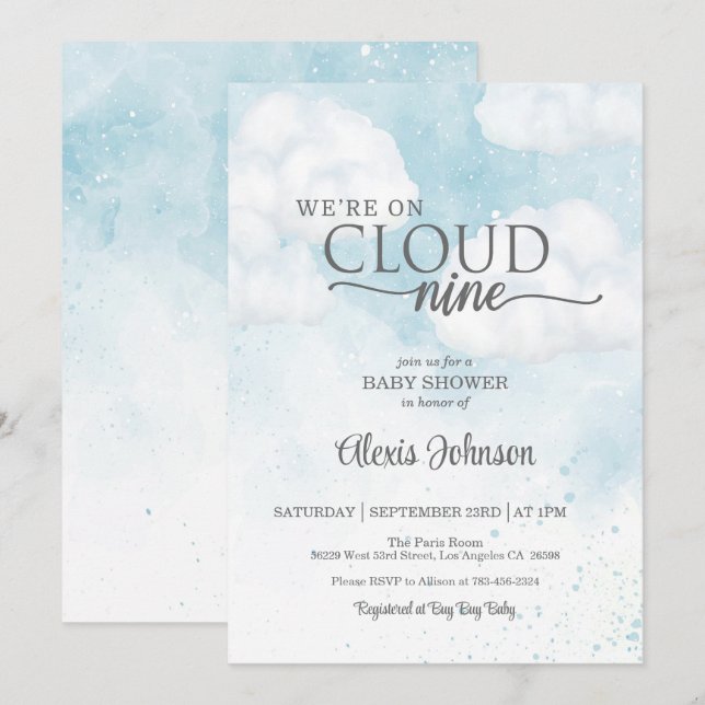 Invitación Estamos en Cloud Nueve Baby Shower (Boy) (Anverso / Reverso)
