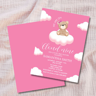 Invitación Estamos en Cloud Nueve Chicas Rosa Bear Baby Showe