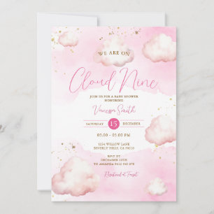 Invitación Estamos En Cloud Nueve Purpurinas De Oro De Baby S